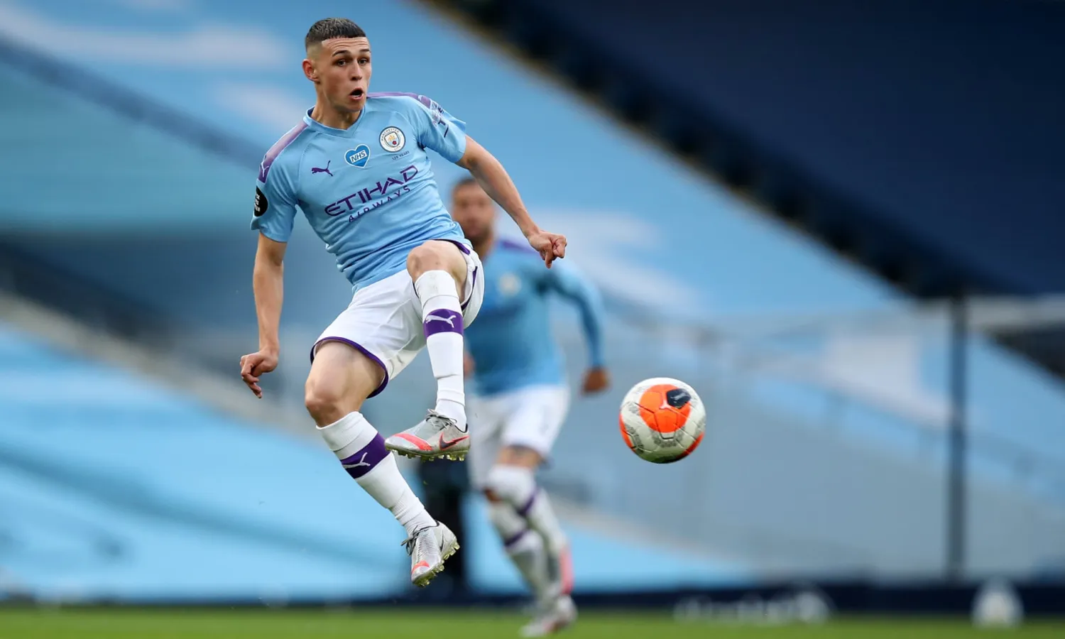 Phil Foden during the win over Liverpool; he has six goals and eight assists in 17 games. Photograph: Robbie Jay Barratt/AMA/Getty Images