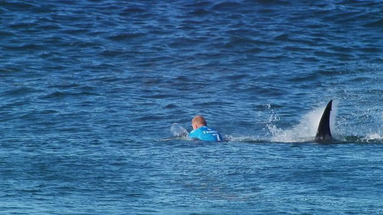 Mick Fanning of Australia is attacked by a shark during the finals of the J-Bay Open in Jeffrey's Bay, South Africa, in this July 19, 2015 handout courtesy of World Surf League. REUTERS/World Surf League/Handout via Reuters