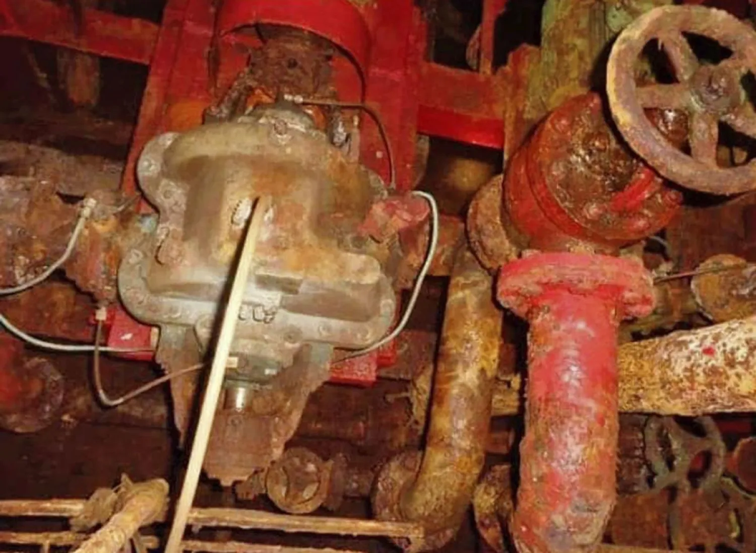 This image provided by I.R. Consilium taken in 2019, shows the extent of the corrosion in the boiler system inside the FSO Safer tanker, moored off Ras Issa port, Yemen. (AP)
