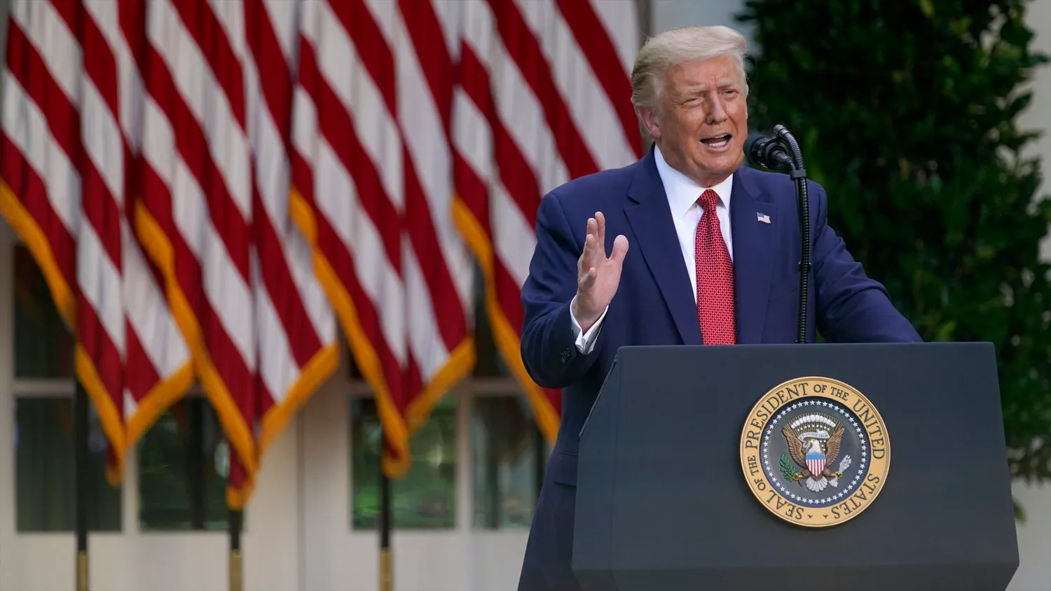 President Donald Trump speaks during a news conference in the Rose Garden of the White House, Tuesday, July 14, 2020, in Washington. (AP Photo/Evan Vucci)