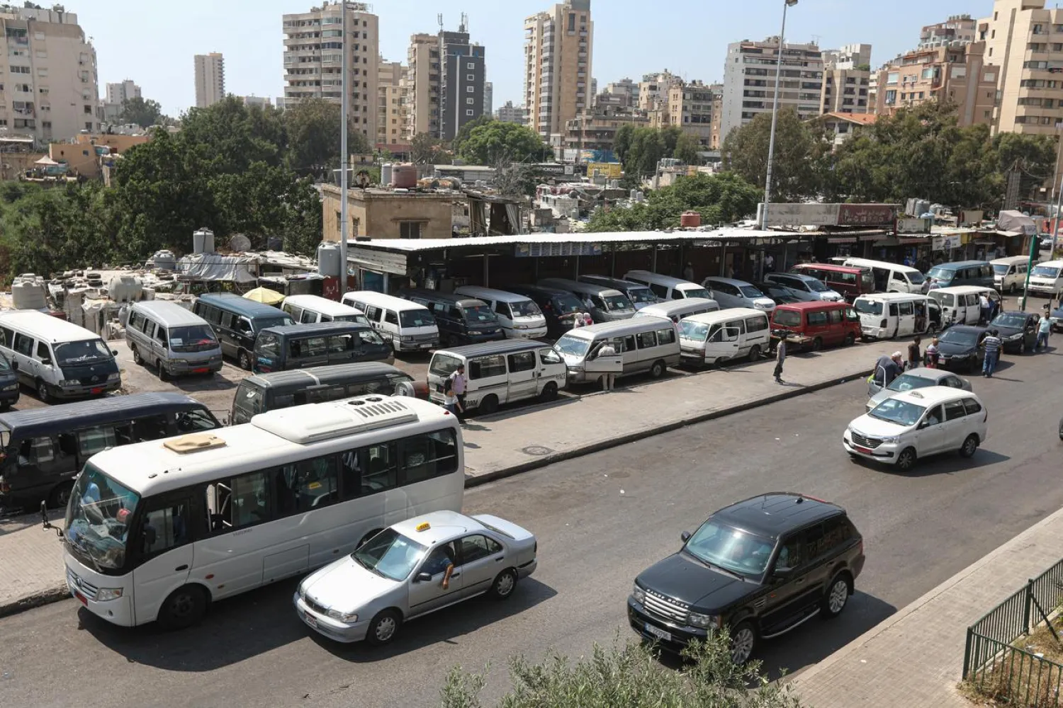 A view of taxi cars and public transportation vans in Beirut, Lebanon July 15, 2020. (Reuters)