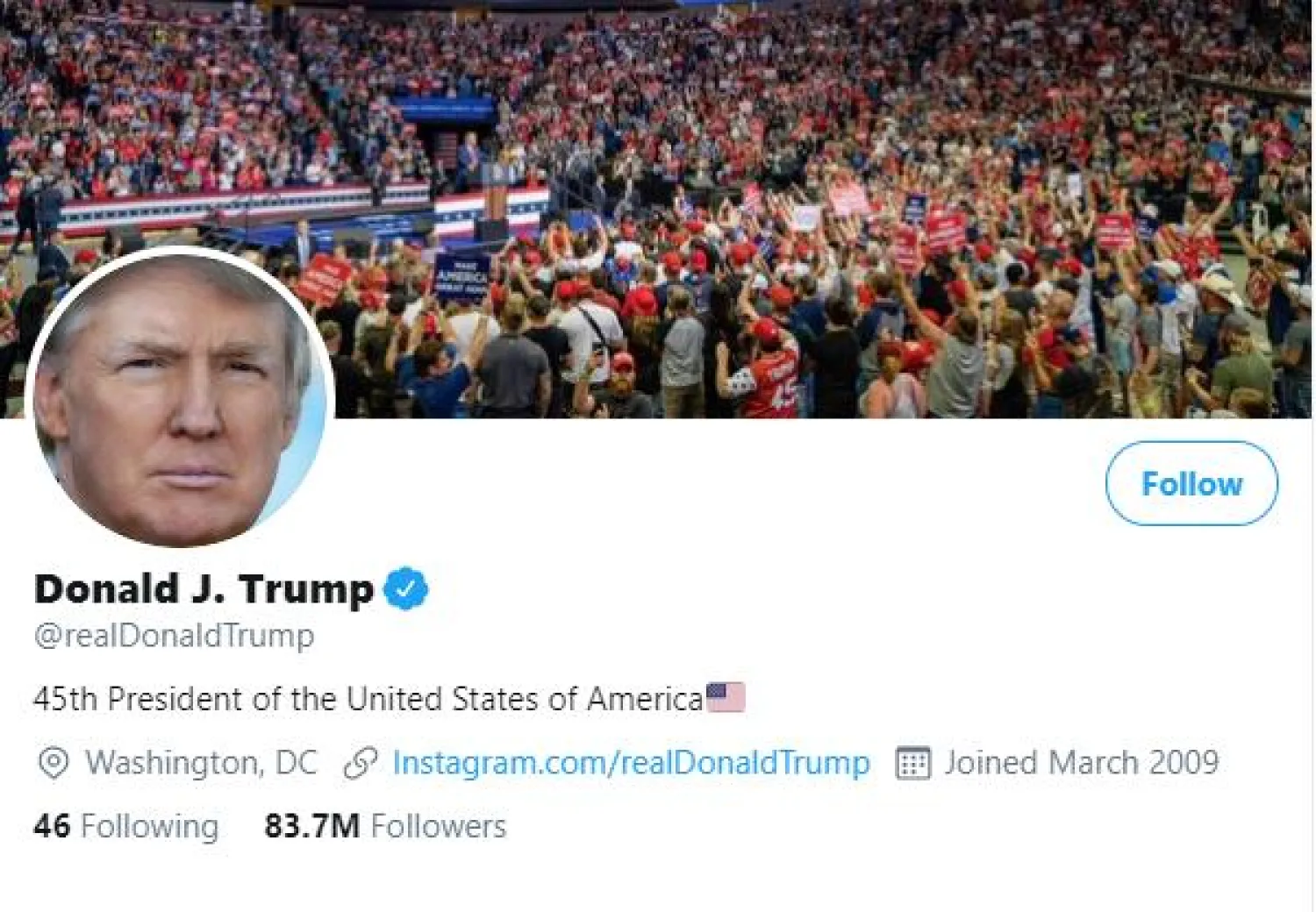 الحساب الرسمي للرئيس الأميركي دونالد ترمب على تويتر