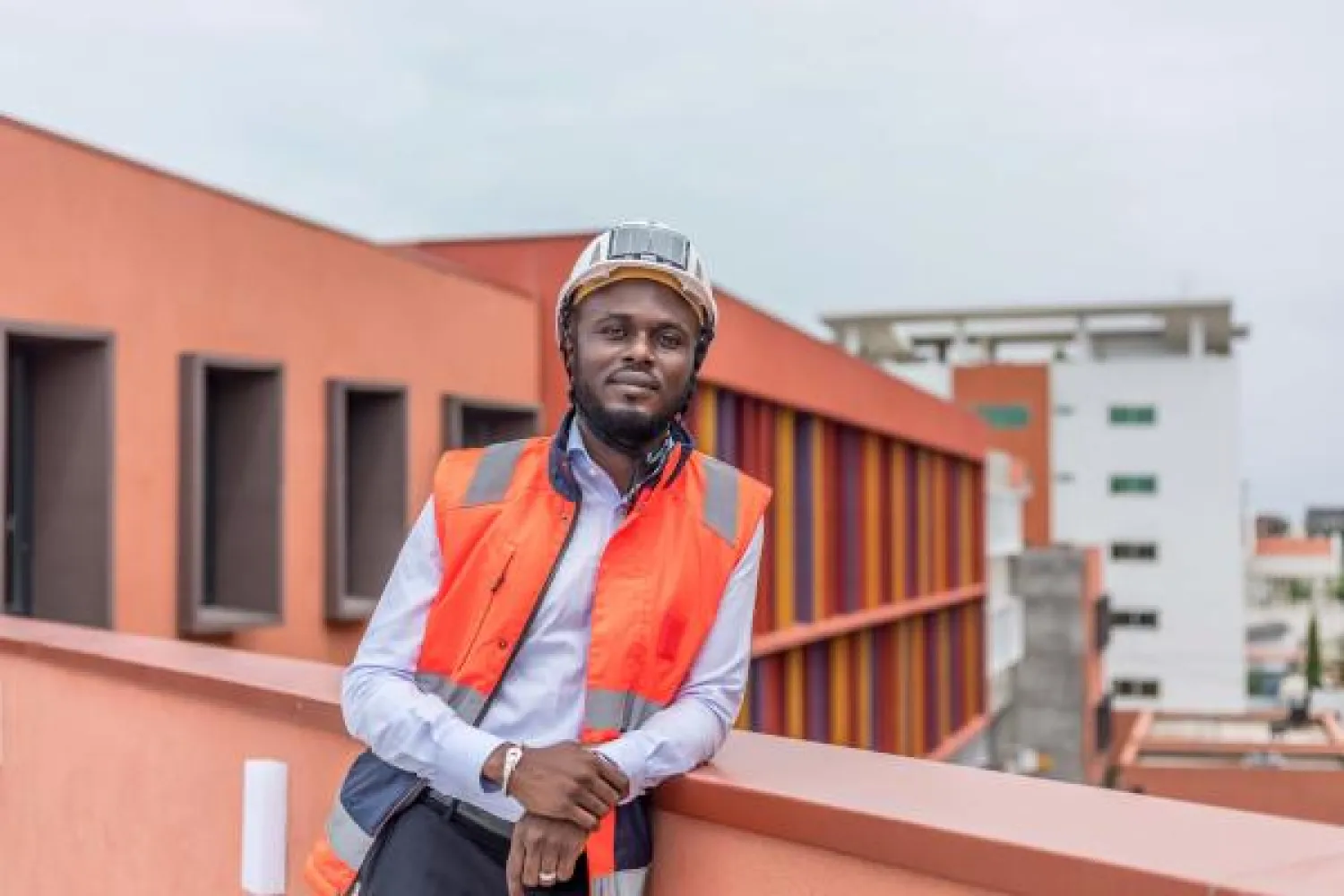 Abdoul Halim Assouma, responsible for planning and construction management, poses for a photograph at the Sèmè-One building, an incubator for Beninese start-ups, in Cotonou on July 8, 2020. (Photo by Yanick Folly / AFP)
