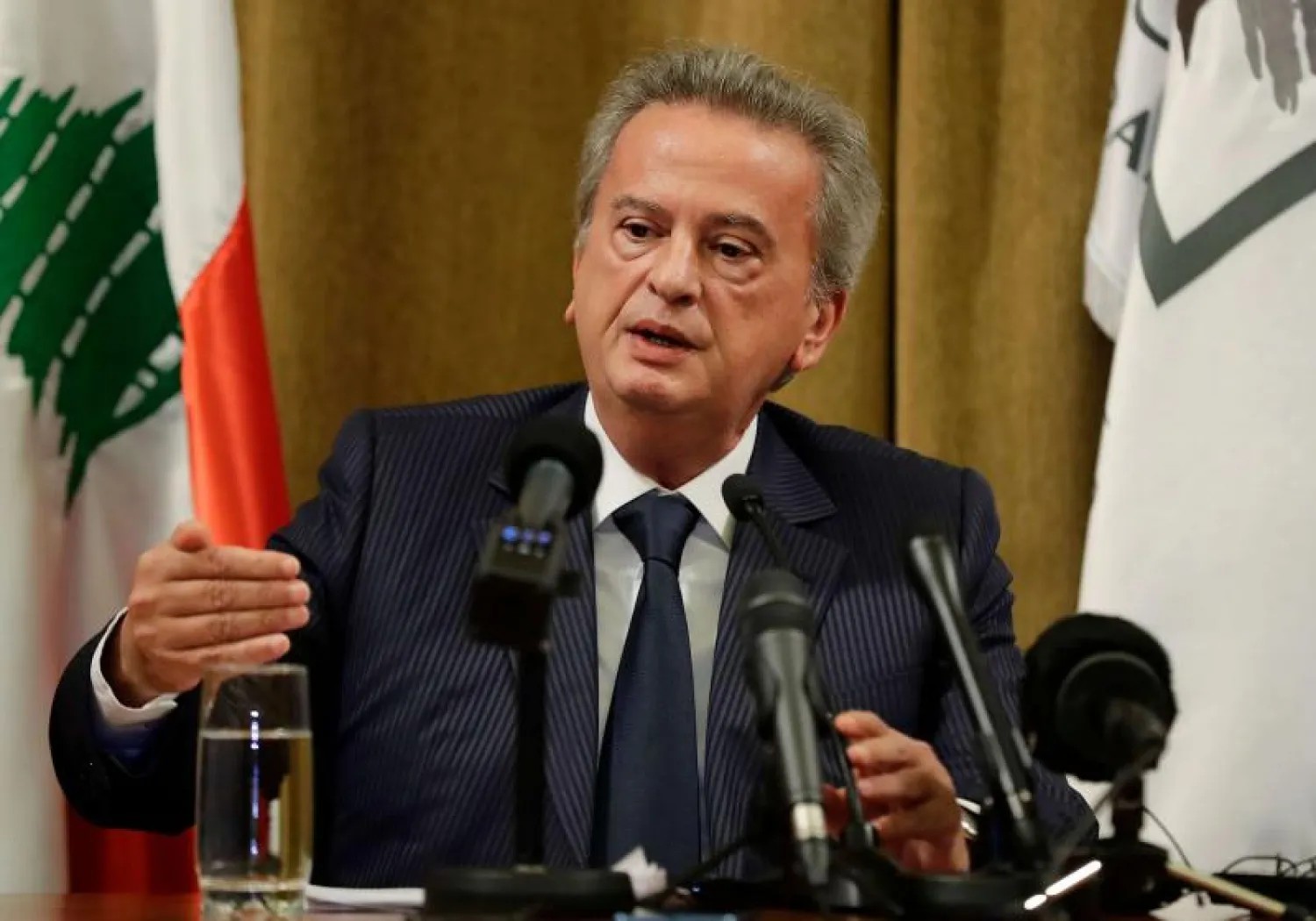 Lebanon’s Central Bank Governor Riad Salame speaking during a press conference at the bank’s headquarters in Beirut. (AFP)
