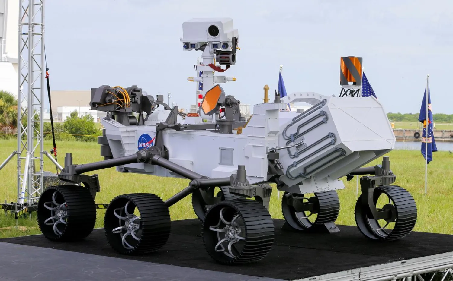 A replica of the Mars 2020 Perseverance Rover is shown during a press conference ahead of the launch of a United Launch Alliance Atlas V rocket carrying the rover, at the Kennedy Space Center in Cape Canaveral, Florida, U.S. July 29, 2020. REUTERS/Joe Skipper
