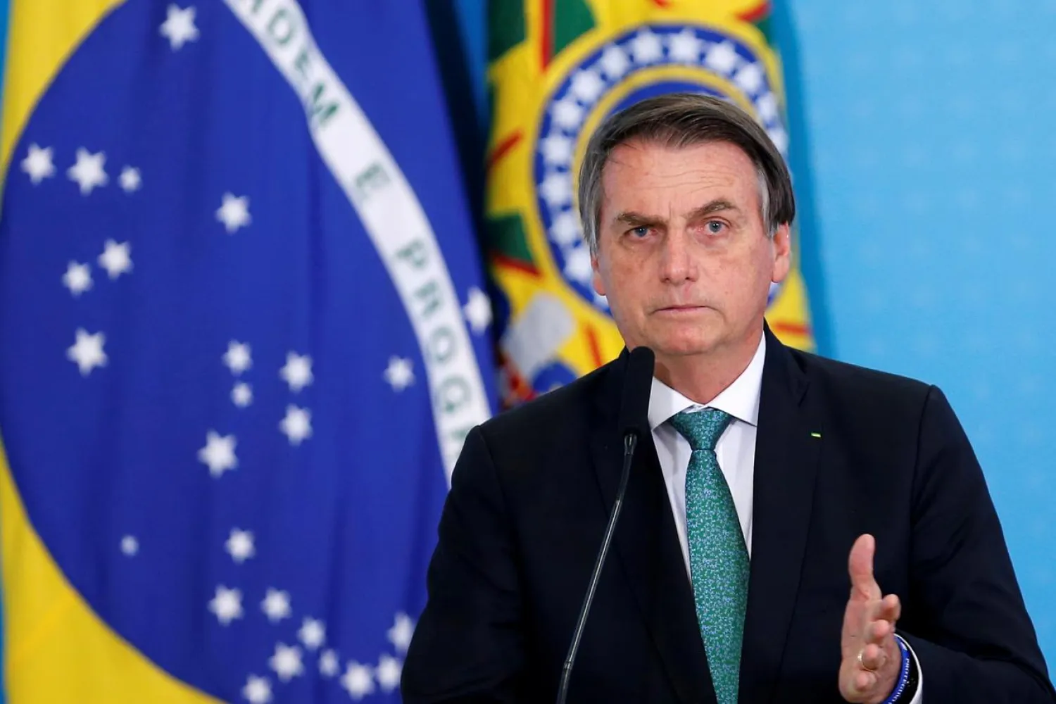 FILE PHOTO: Brazil's President Jair Bolsonaro speaks during a ceremony to launch the new worker fund stimulus at the Planalto Palace in Brasilia, Brazil July 24, 2019. REUTERS/Adriano Machado