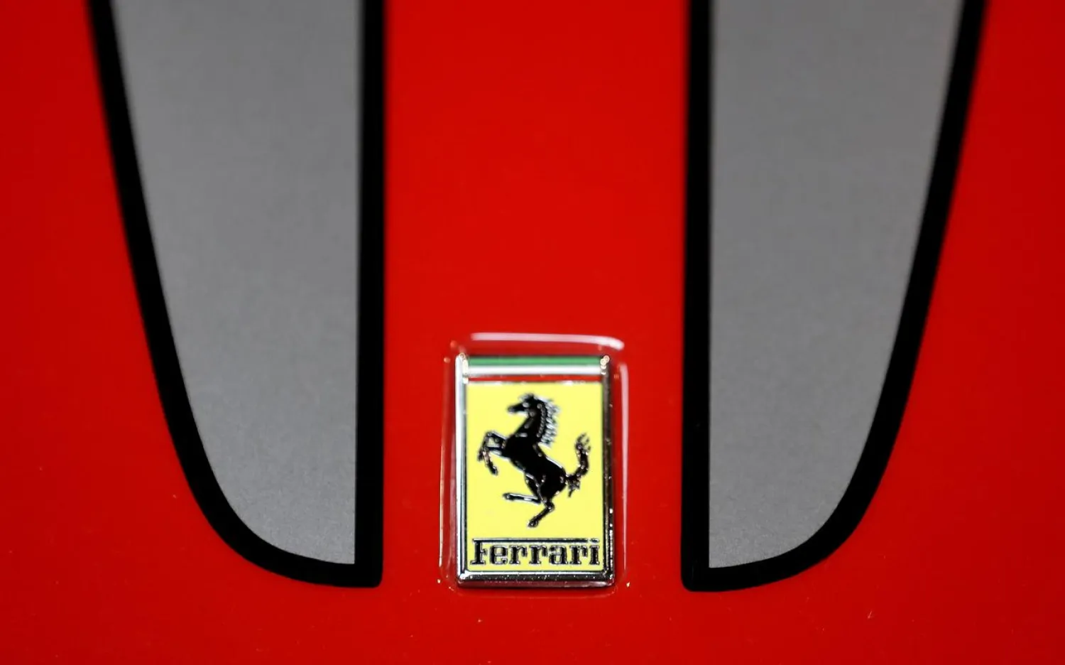 The logo of Ferrari is seen on a car during the Prague Autoshow in Prague, Czech Republic, April 13, 2019. (Reuters)