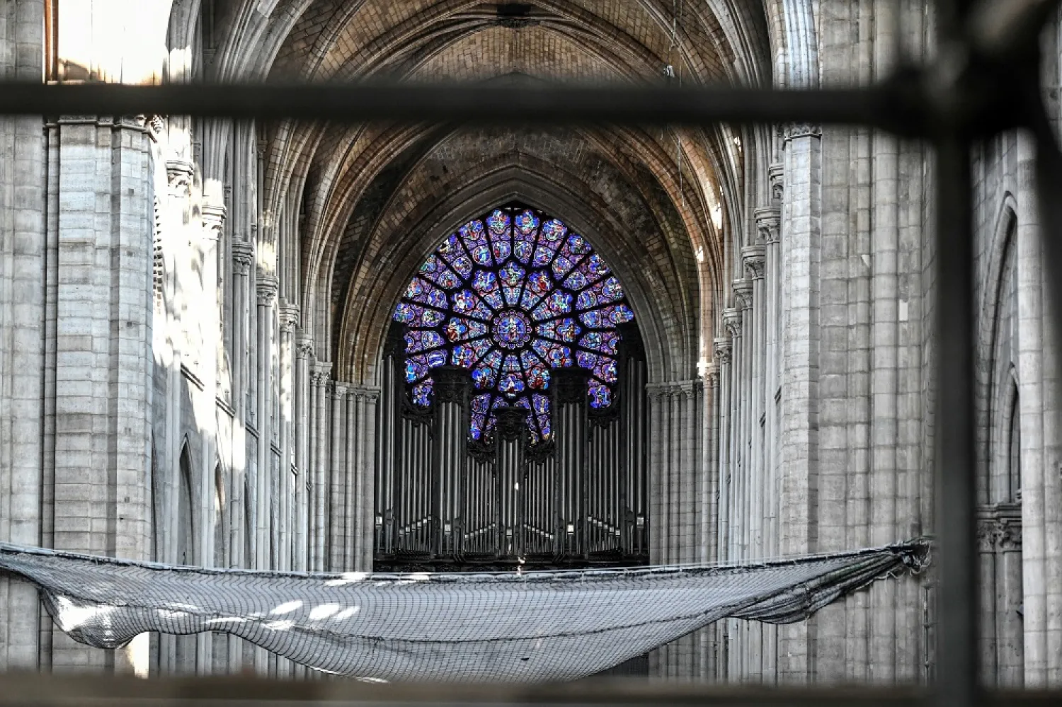 This July 17, 2019 file photo shows the big organ during preliminary work at the Notre-Dame de Paris, in Paris. (AP)
