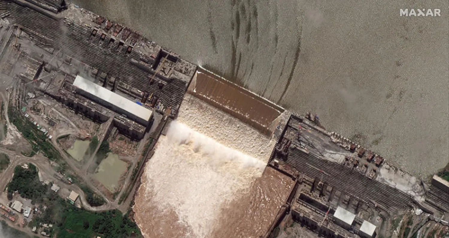 سد النهضة كما يبدو في صورة التقطت بواسطة الأقمار الصناعية في 20 يوليو الماضي (أ.ب)