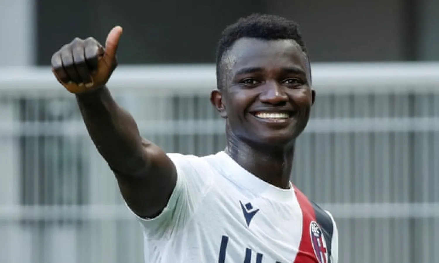  Musa Juwara celebrates after helping earn Bologna a surprise win at Internazionale last Sunday. Photograph: Alessandro Garofalo/Reuters
