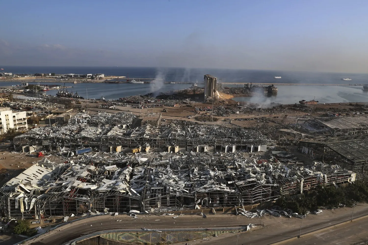 A general view of the scene the day after an explosion hit the seaport of Beirut, Lebanon, August 5, 2020. (AP)