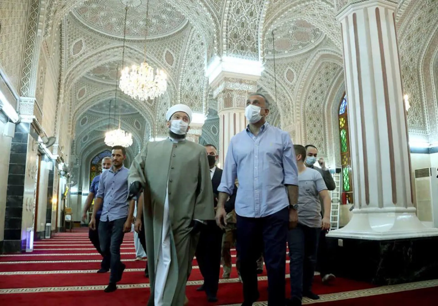Iraqi Prime Minister Mustafa al-Kadhimi visits the shrines of Imams Musa al-Kadhim and Abu Hanifa in Baghdad. (PM's media office)