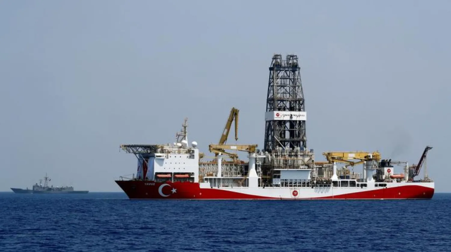 Turkish drilling vessel Yavuz is escorted by Turkish Navy frigate TCG Gemlik (F-492) in the eastern Mediterranean Sea off Cyprus, August 6, 2019. (Reuters)
