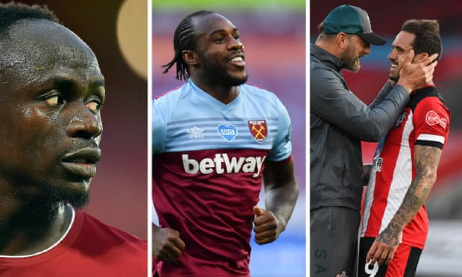 Sadio Mane, Michail Antonio and Danny Ings Composite: Getty/Reuters/NMC pool
