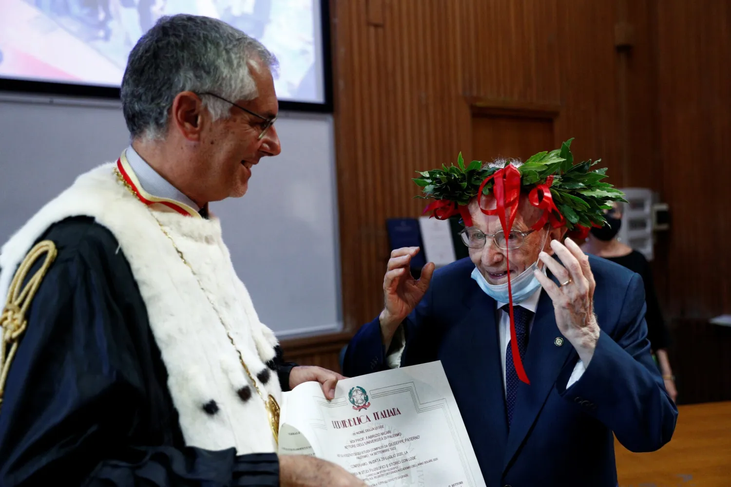 Giuseppe Paternò receiving his degree from the University of Palermo.- Reuters