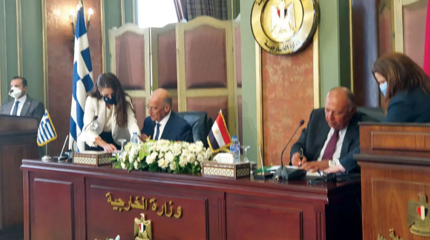 مراسم توقيع اتفاق تعيين المنطقة الاقتصادية بين مصر واليونان اول من امس(الخارجية المصرية)