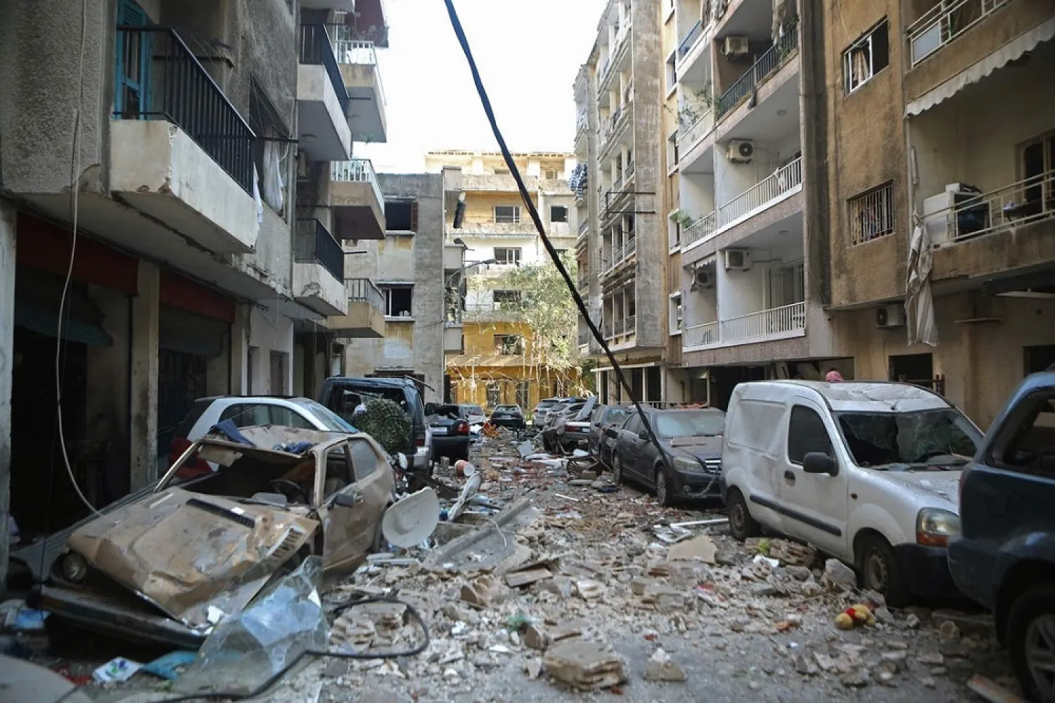 A view of the damaged Beirut neighborhood of Mar Mikhael on Wednesday in the aftermath of the explosion. (Getty Images)