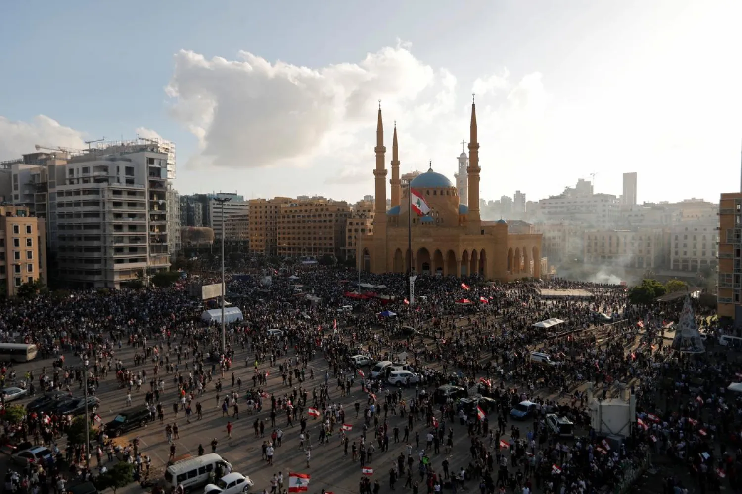 Demonstrators gather during a protest following Tuesday's blast, in Beirut, Lebanon August 8, 2020. (Reuters)
