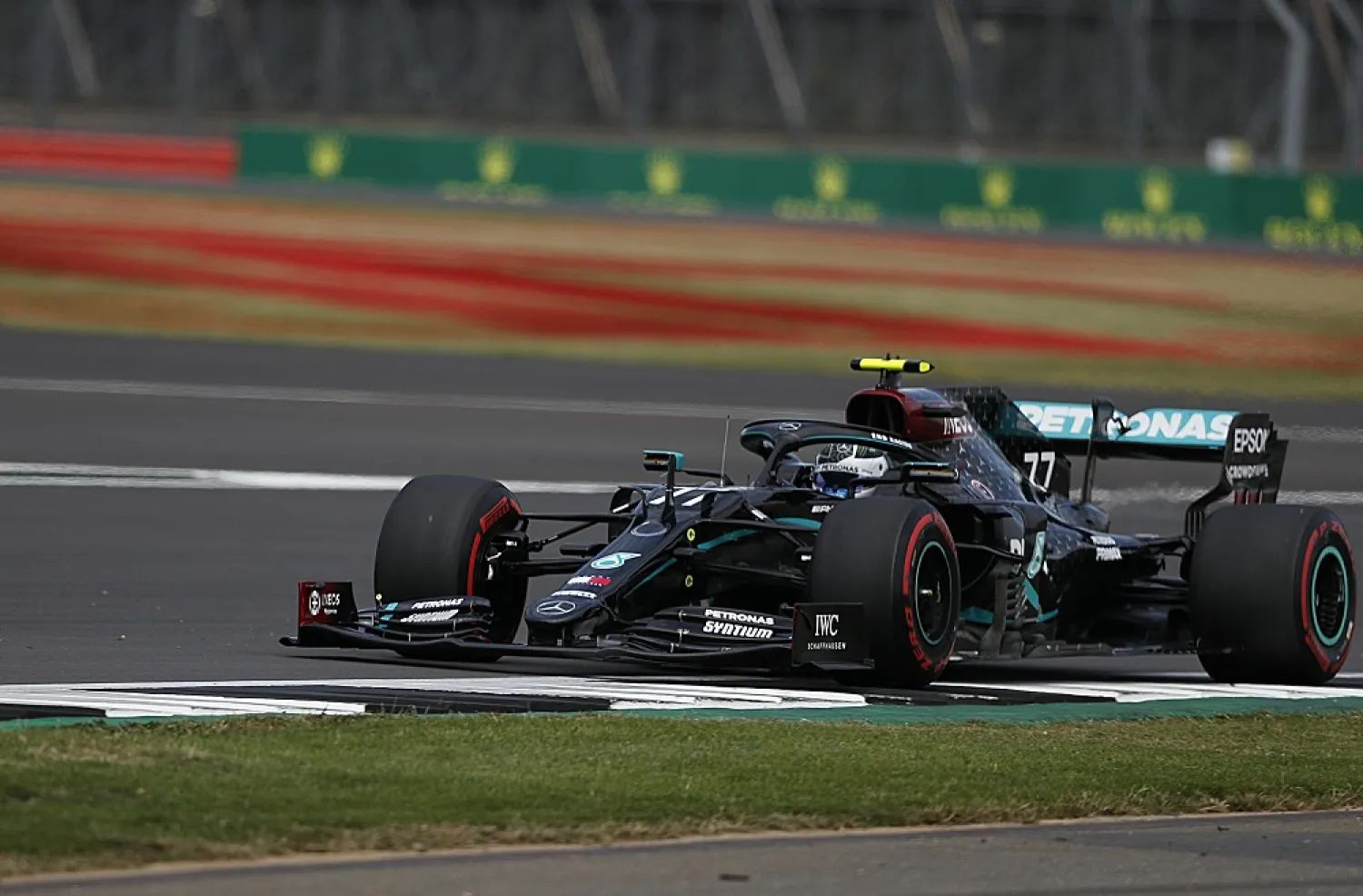 Mercedes driver Valtteri Bottas steers his car during the qualifying session at the 70th Anniversary F1 Grand Prix at the Silverstone circuit, Silverstone, England, Aug. 8, 2020. (AP)