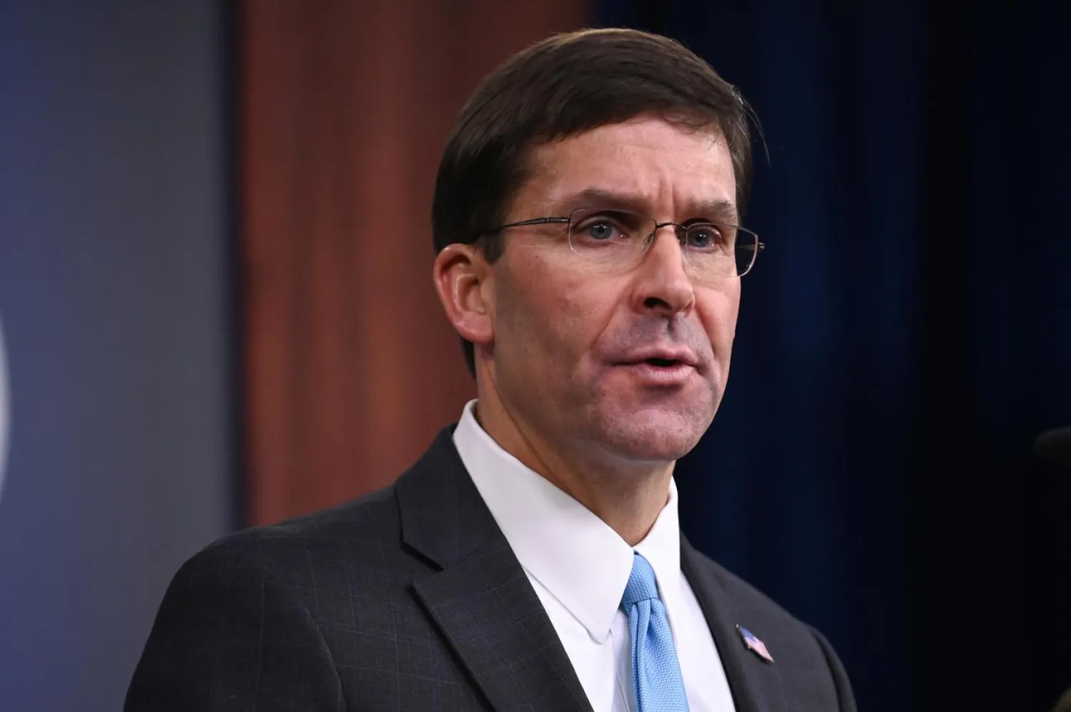 FILE PHOTO: US Defense Secretary Mark Esper addresses reporters during a media briefing at the Pentagon in Arlington, Virginia, US, October 11, 2019. REUTERS/Erin Scott