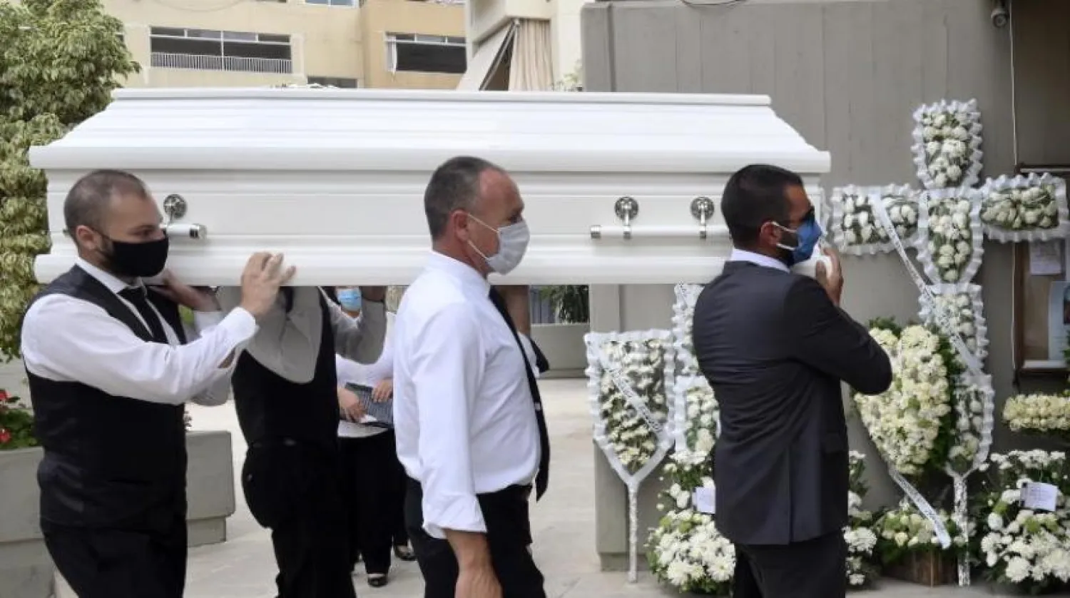 The coffin of a victim who was killed in last Tuesday's Beirut Port blast. EPA photo