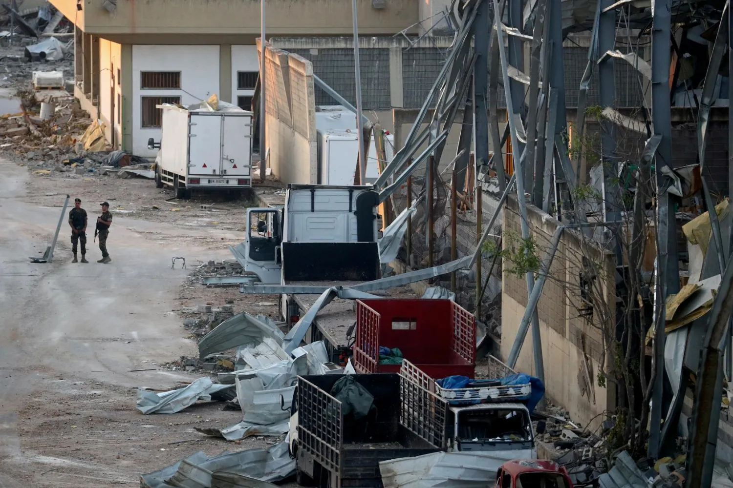 Members of the Lebanese army stand guard at the site of Tuesday's blast in Beirut's port area, Lebanon, August 7, 2020 | Reuters

