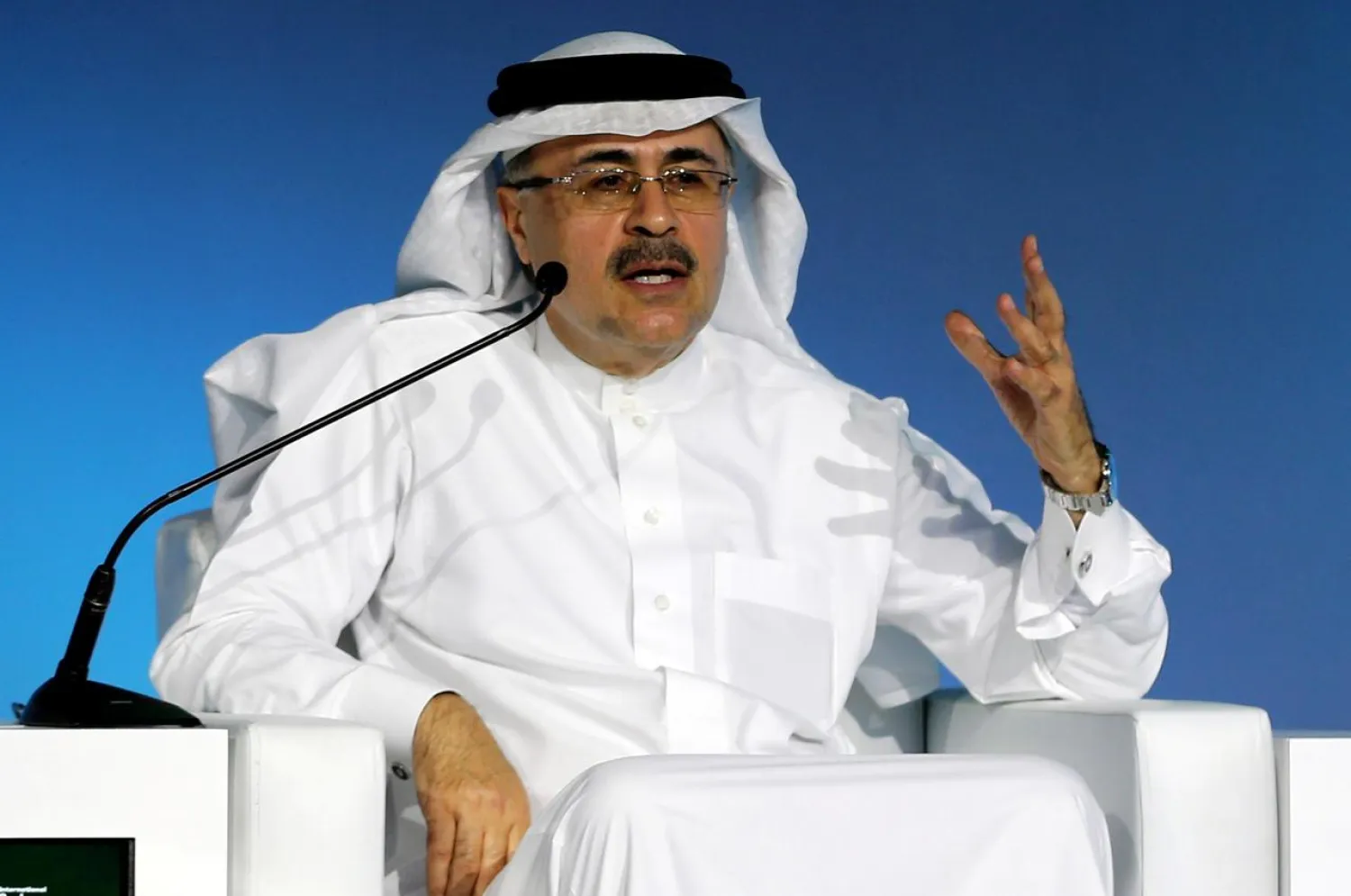 Amin Nasser, president and CEO of Saudi Aramco, speaks during the International Carbon Capture, Utilization and Storage Conference 2020 in Riyadh, Saudi Arabia February 25, 2020. (Reuters)