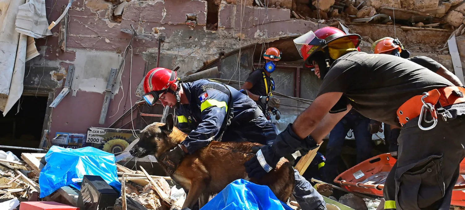 Search and rescue team combs rubble in Beirut after a blast on 4 August 2020. (UNOCHA)