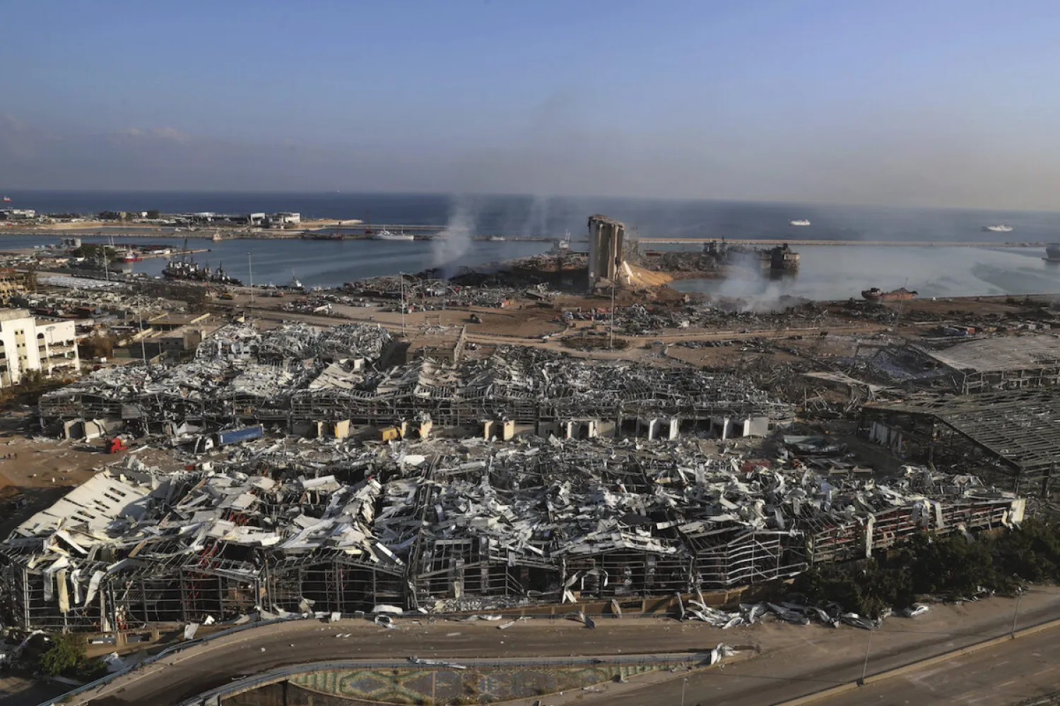 This photo shows a general view of the scene of an explosion that hit the seaport of Beirut, Lebanon, Aug. 5, 2020. (AP)