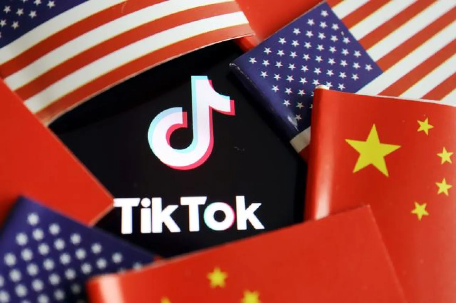 FILE PHOTO: US flags are seen near a TikTok logo in this illustration picture taken July 16, 2020. REUTERS/Florence Lo/Illustration/File Photo
