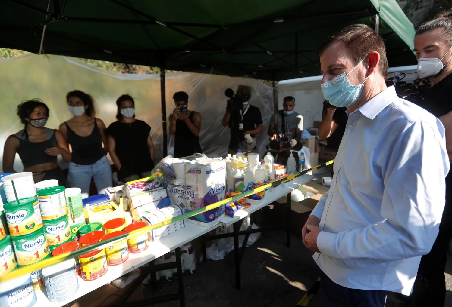 US Undersecretary of State for Political Affairs David Hale visits the main NGOs gathering point near the scene of the last week's explosion that hit the seaport of Beirut, Lebanon August 13, 2020. Hussein Malla/Pool via REUTERS