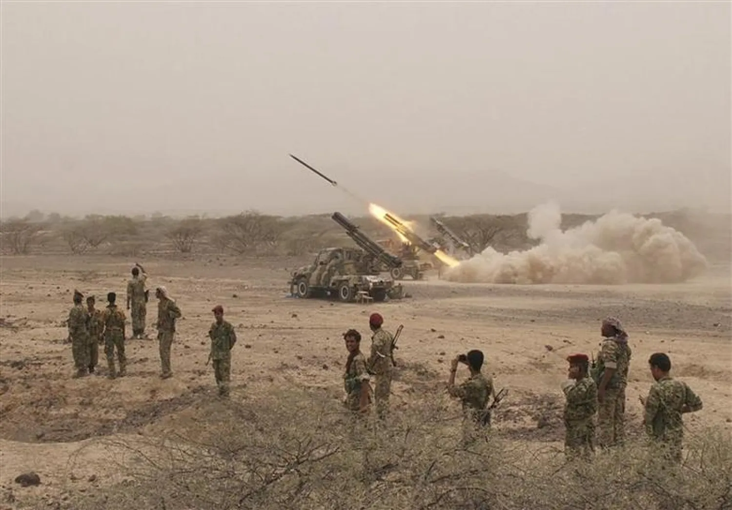 Yemeni army forces fire a missile towards al Qaeda-linked militant positions in the southern province of Abyan, June 4, 2012. REUTERS/Yemen's Defence Ministry

