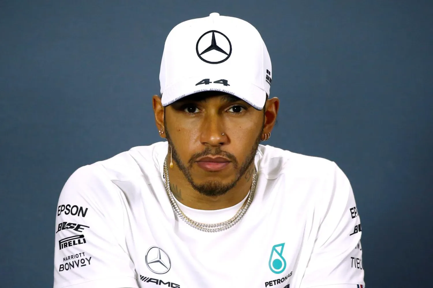 FILE PHOTO: Formula One F1 - Australian Grand Prix - Melbourne Grand Prix Circuit, Melbourne, Australia - March 14, 2019 Mercedes' Lewis Hamilton during the press conference REUTERS/Edgar Su/File Photo