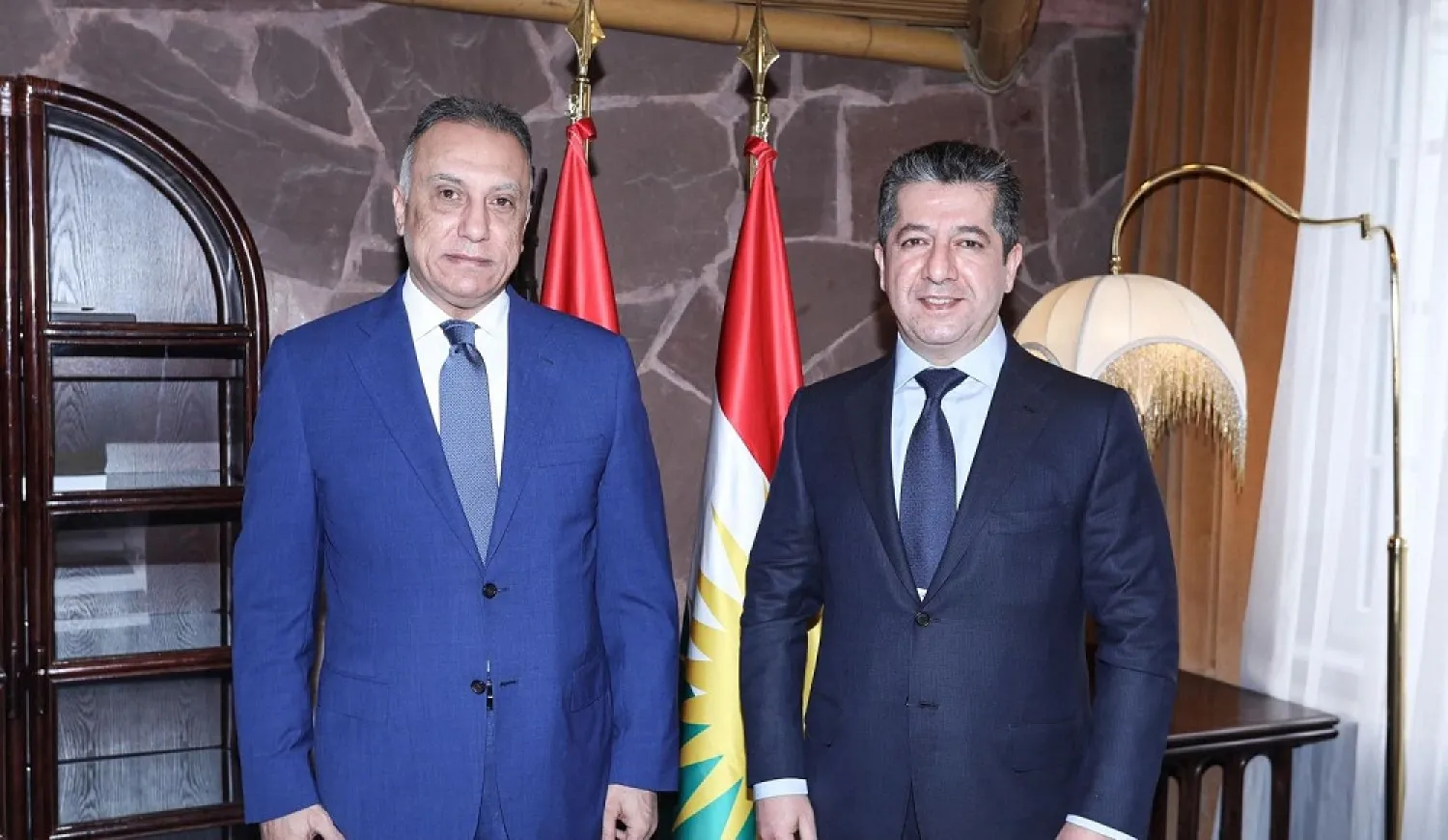 A photo posted to social media on April 9, 2020 of Iraqi Prime Minister Mustafa al-Kadhimi (left) and Kurdistan Region Premier Masrour Barzani (Masrour Barzani on Facebook)