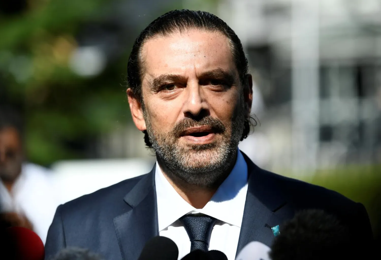 Former Lebanese PM Saad Hariri speaks to the media after the STL handed down its judgement in his father’s 2005 assassination, in Leidschendam, Netherlands August 18, 2020. (Reuters)