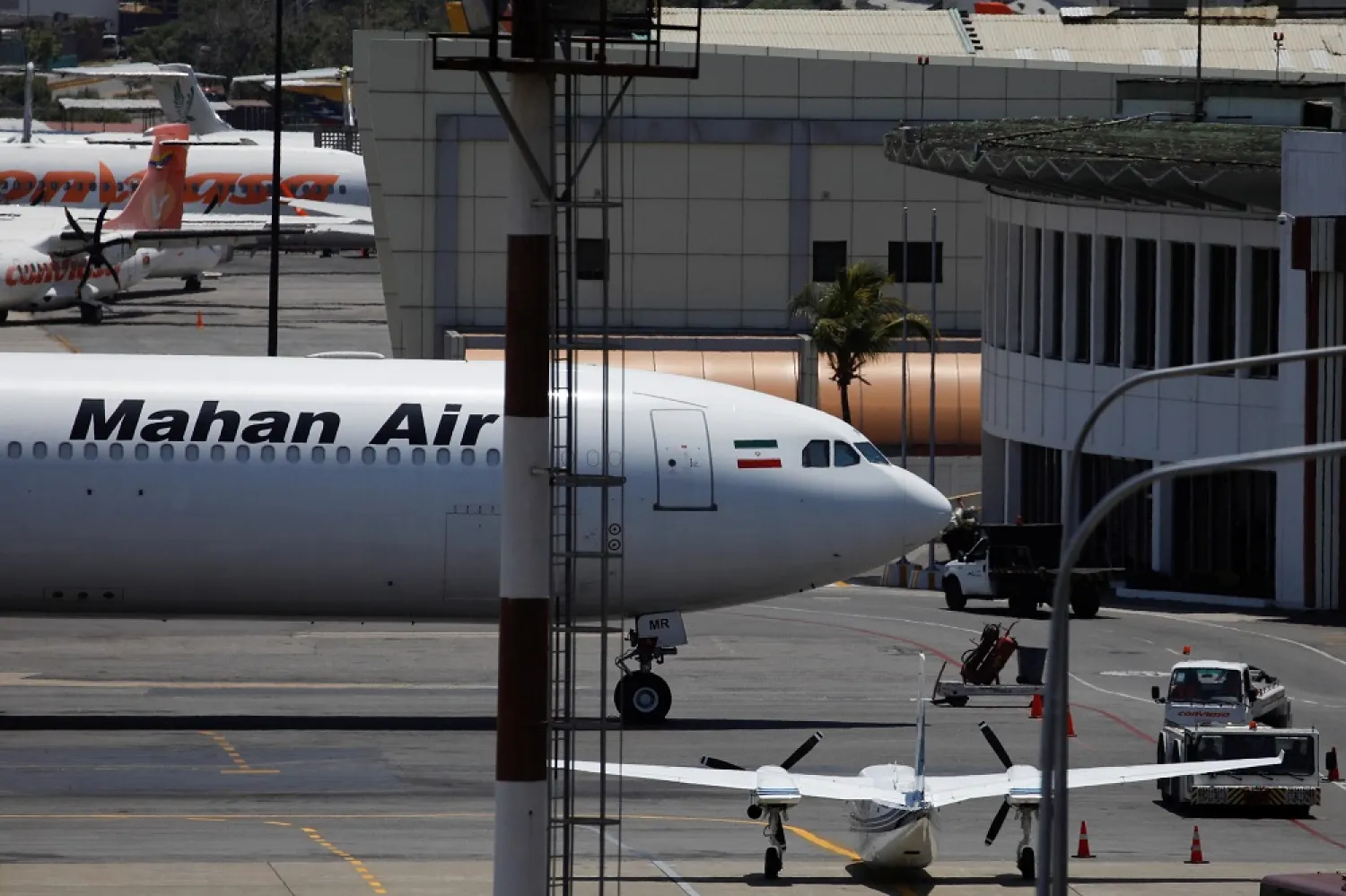 An airplane of Mahan Air is seen at Simon Bolivar International Airport outside Caracas, Venezuela April 8, 2019. (Reuters)