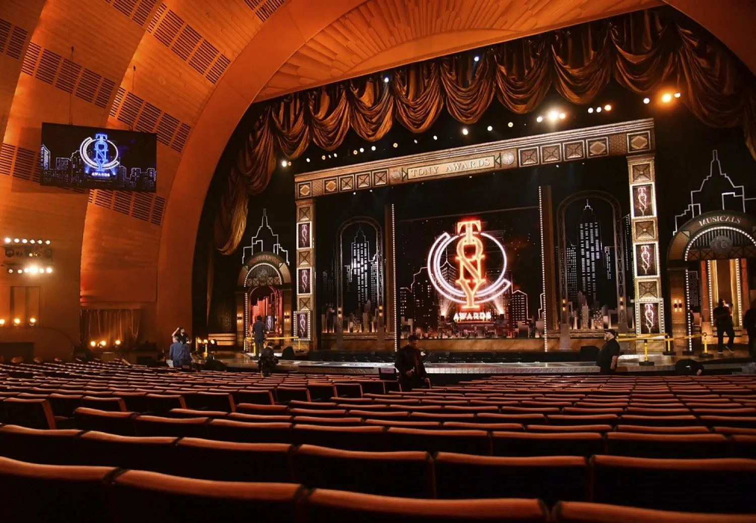 A view of the stage appears prior to the start of the 73rd annual Tony Awards at Radio City Music Hall in New York on June 9, 2019. (AP)
