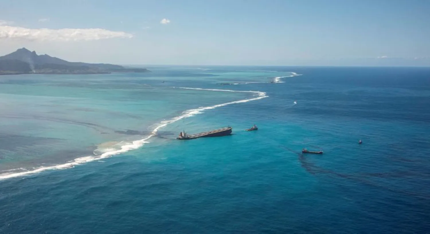 A general view shows the bulk carrier ship MV Wakashio, that ran aground on a reef, at Riviere des Creoles | REUTERS