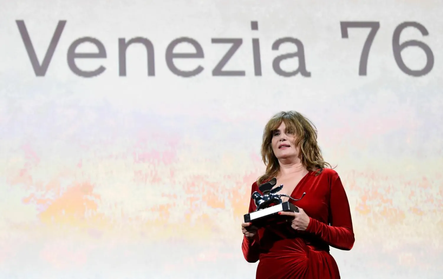 The 76th Venice Film Festival - Awards Ceremony - Venice, Italy, September 7, 2019 - Emmanuelle Seigner accepts on behalf of director Roman Polanski the Silver Lion award - Grand Jury Prize. REUTERS/Piroschka van de Wouw