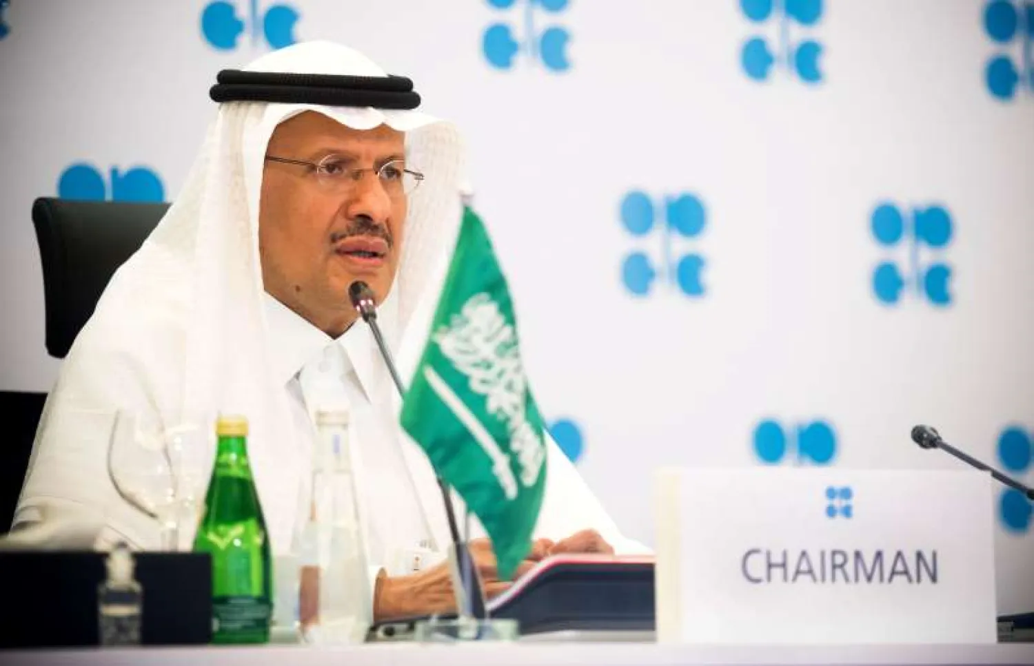 Saudi Arabia's Minister of Energy Prince Abdulaziz bin Salman Al-Saud speaks via video link during a virtual emergency meeting of OPEC and non-OPEC countries, following the outbreak of the coronavirus disease (COVID-19), in Riyadh | Reuters