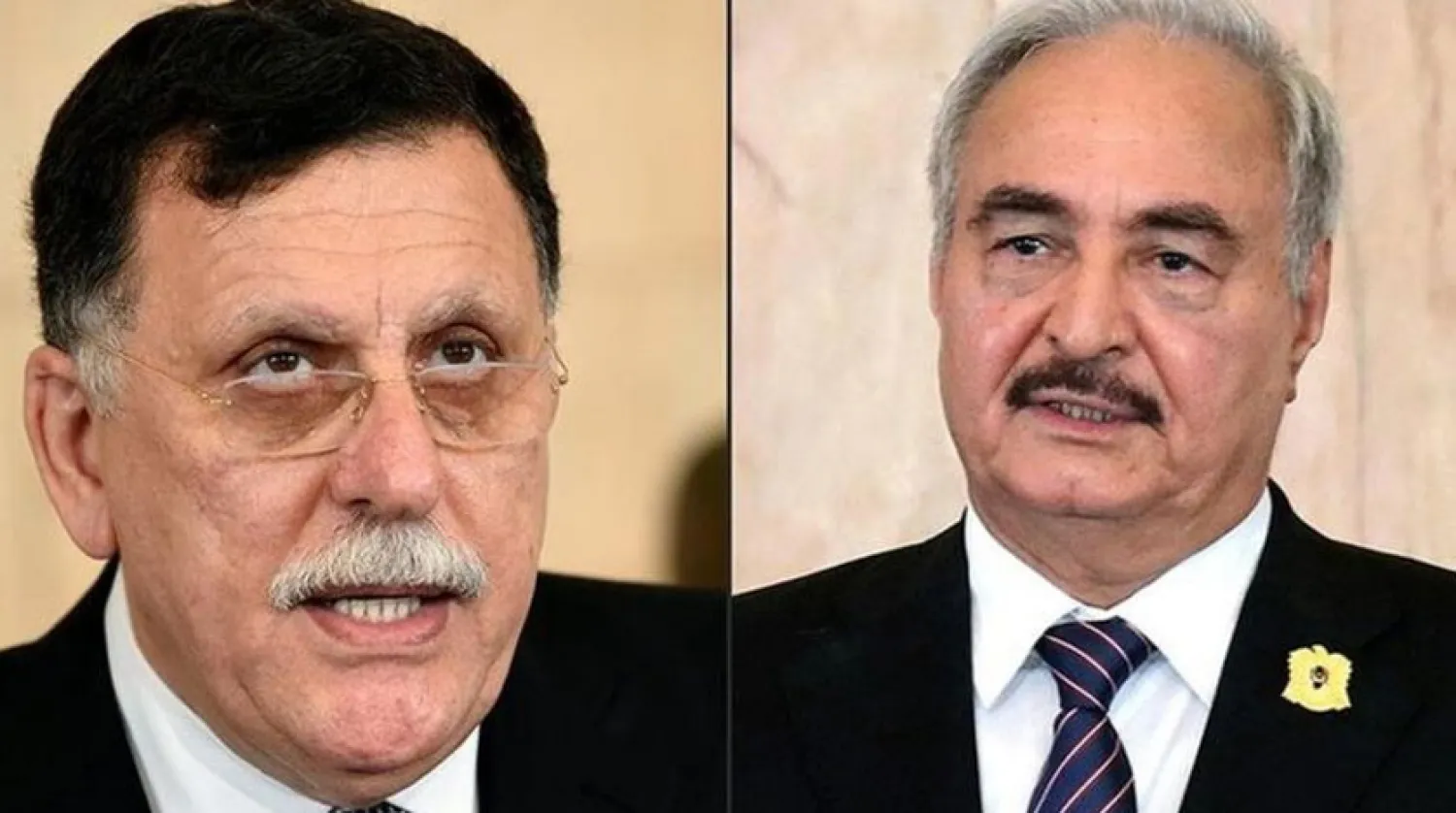 UMH Başkanı Fayiz es-Serrac (solda) LUO Lideri Halifer Hafter (Sağda) (AFP)