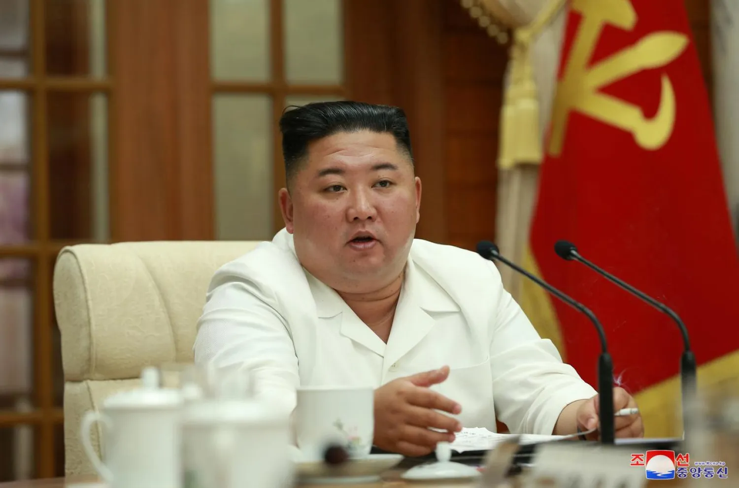 North Korean leader Kim Jong Un attends a meeting of the Political Bureau of the 7th Central Committee of the WPK, in Pyongyang, North Korea, August 25, 2020. (KCNA via Reuters)