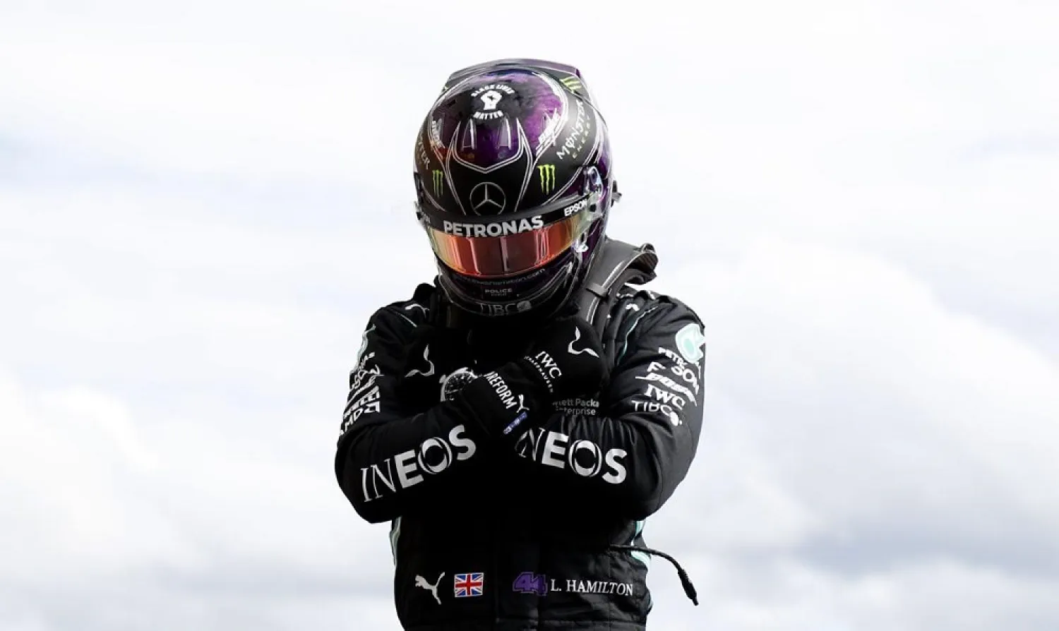 Mercedes driver Lewis Hamilton of Britain reacts after the qualifying session prior to the F1 Grand Prix at the Spa-Francorchamps racetrack in Spa, Belgium Saturday, Aug. 29, 2020. (AP)