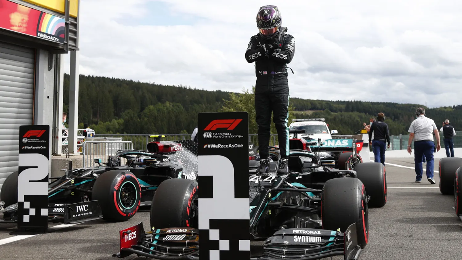 Mercedes driver Lewis Hamilton of Britain reacts after the qualifying session prior to the Formula One Grand Prix at the Spa-Francorchamps racetrack. (Francois Lenoir/AP)