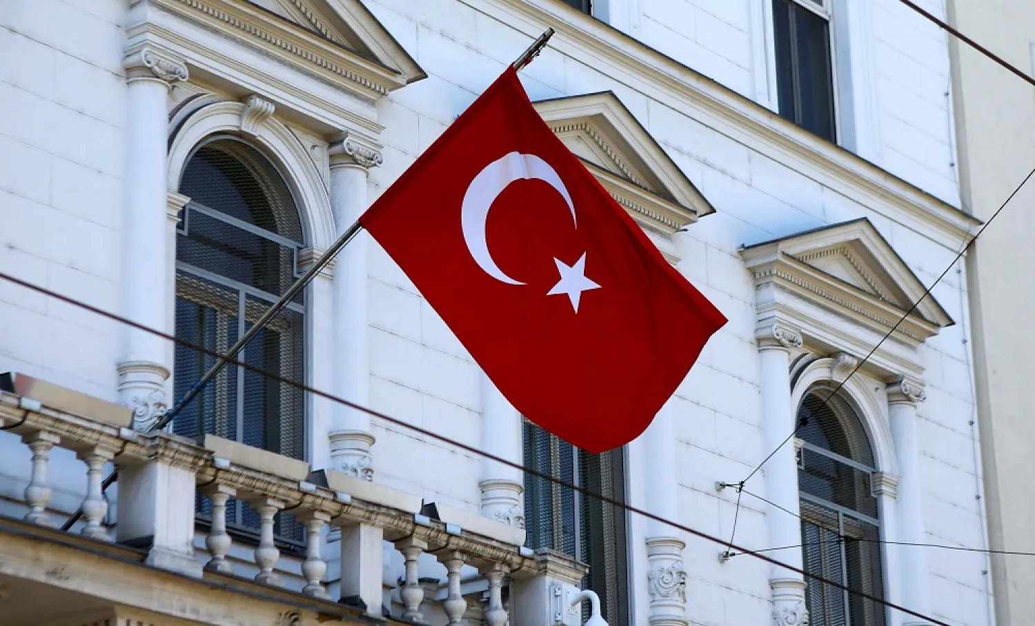 The Turkish flag is seen outside their embassy in Vienna, Austria, March 31, 2017. (Reuters)