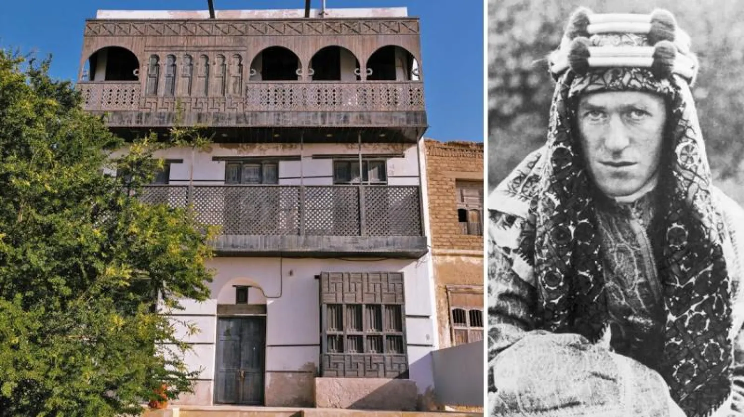 ضابط المخابرات البريطاني توماس إدوارد لورانس ومنزله في ينبع (التايمز)