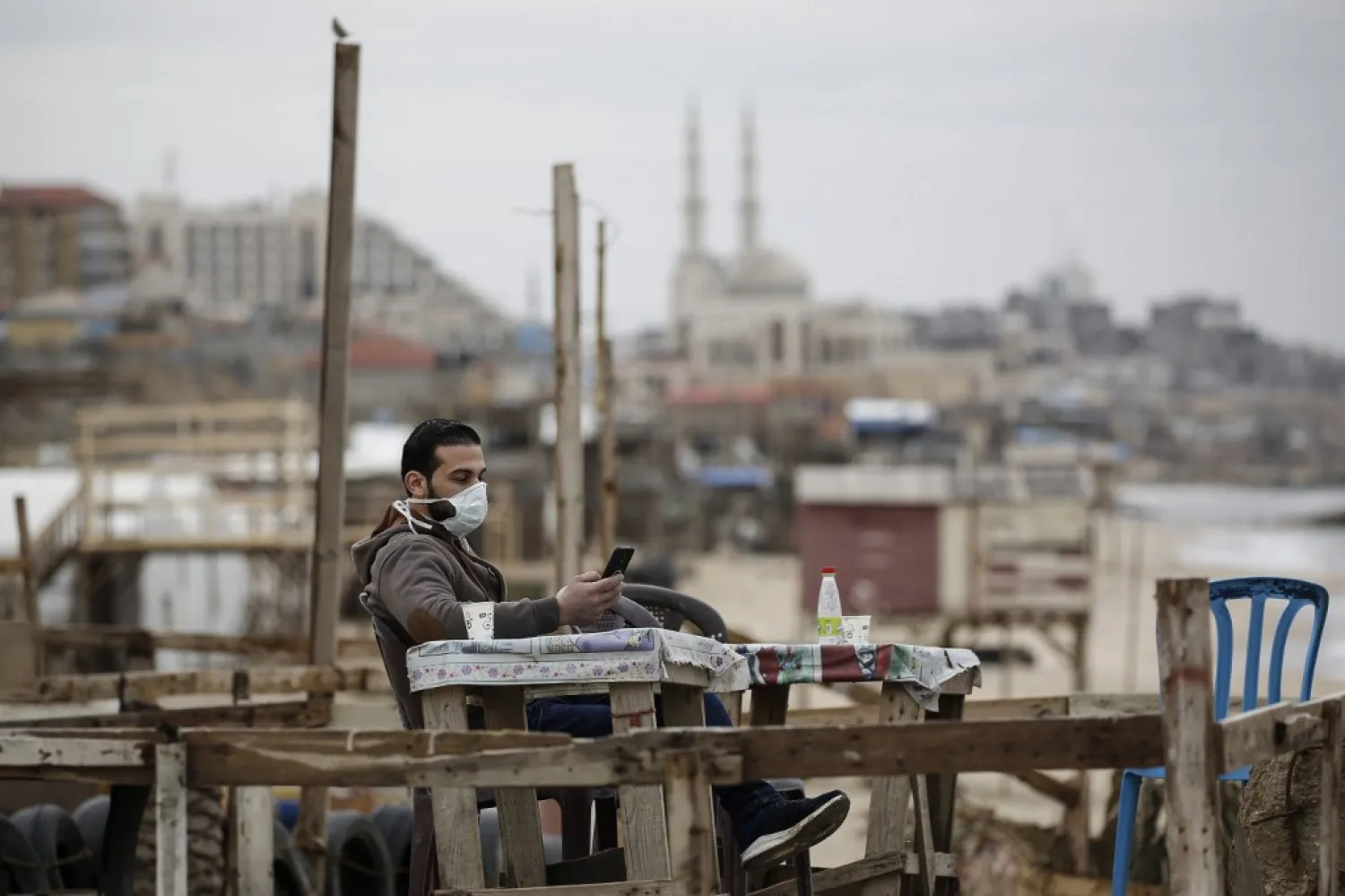 A Palestinian man wearing a protective mask in Gaza. (AFP)