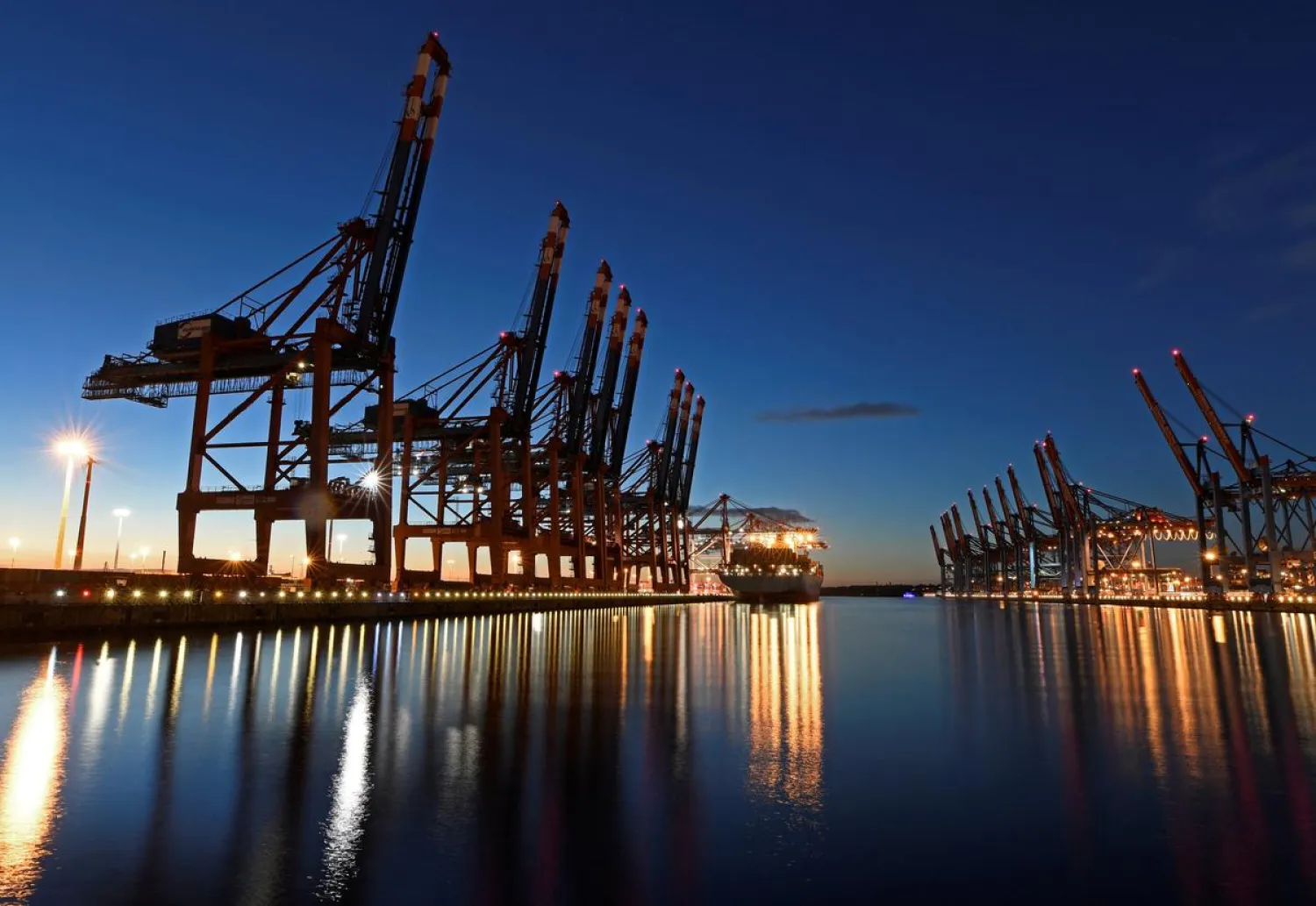 A container ship is seen at the shipping terminal Eurokai in the Port of Hamburg, Germany November 6, 2017. REUTERS/Fabian Bimmer/File Photo