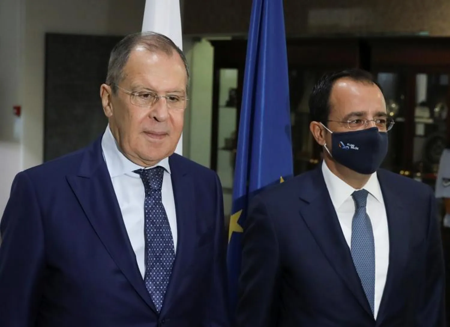 Cypriot Foreign Minister Nikos Christodoulides meets with Russian Foreign Minister Sergei Lavrov, in Nicosia, Cyprus September 8, 2020. REUTERS/Yiannis Kourtoglou