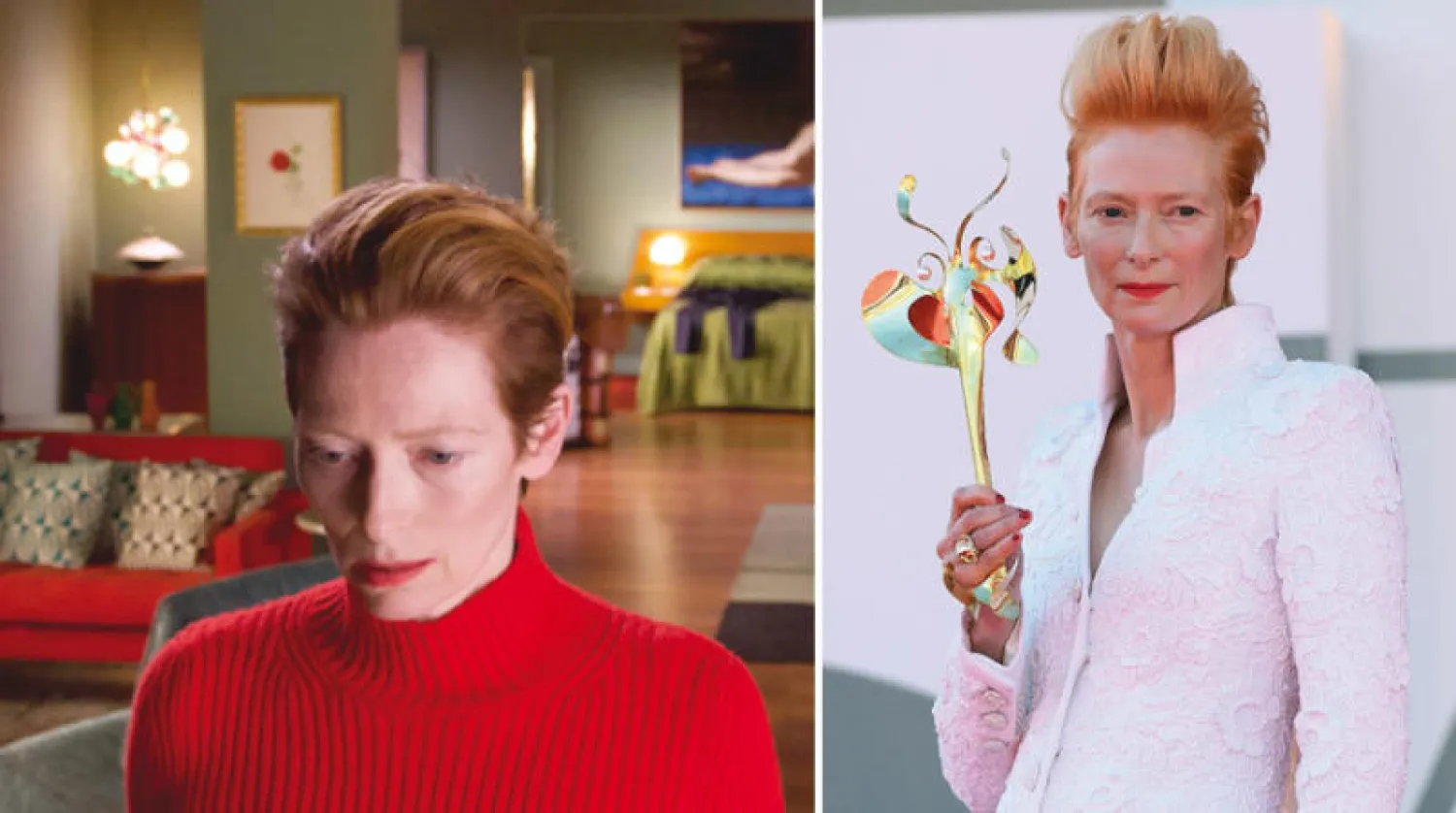 الممثلة البريطانية تيلدا سوينتون (إ.ب.أ)  -   تيلدا سوينتون كما تظهر في «الصوت الإنساني»